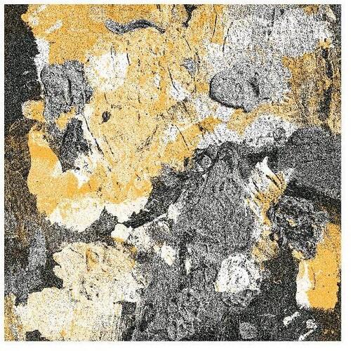 Abstract album cover art with textured gold, black, and white paint splatters