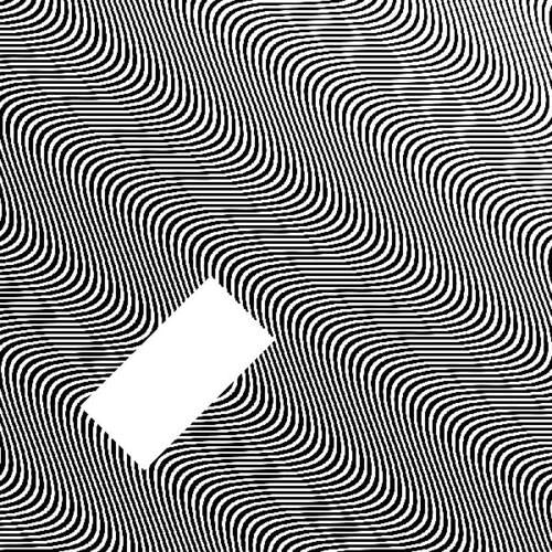 Black and white vinyl record sleeve with a wavy optical illusion pattern and a blank white label