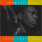 Black and white portrait of a man playing saxophone with colorful orange and teal borders