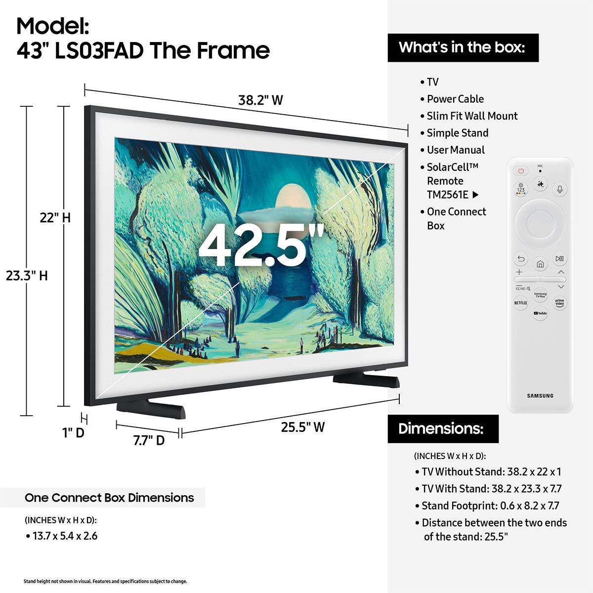 Samsung LS03FAW 43 Inch 4K QLED Frame TV with AudioQuest SKY 3m HDMI Cable