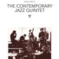 Black and white photo of a jazz quintet performing with piano, drums, bass, and saxophone