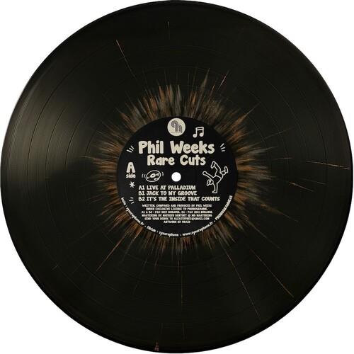 Black vinyl record with a center label featuring white text and a small dancing figure graphic