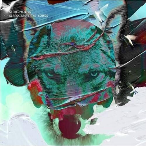 Distorted digital artwork of a dog's face with glitch effects and vibrant colors