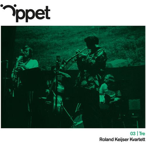 Green-tinted album cover featuring a jazz quartet performing on stage with saxophone and trumpet