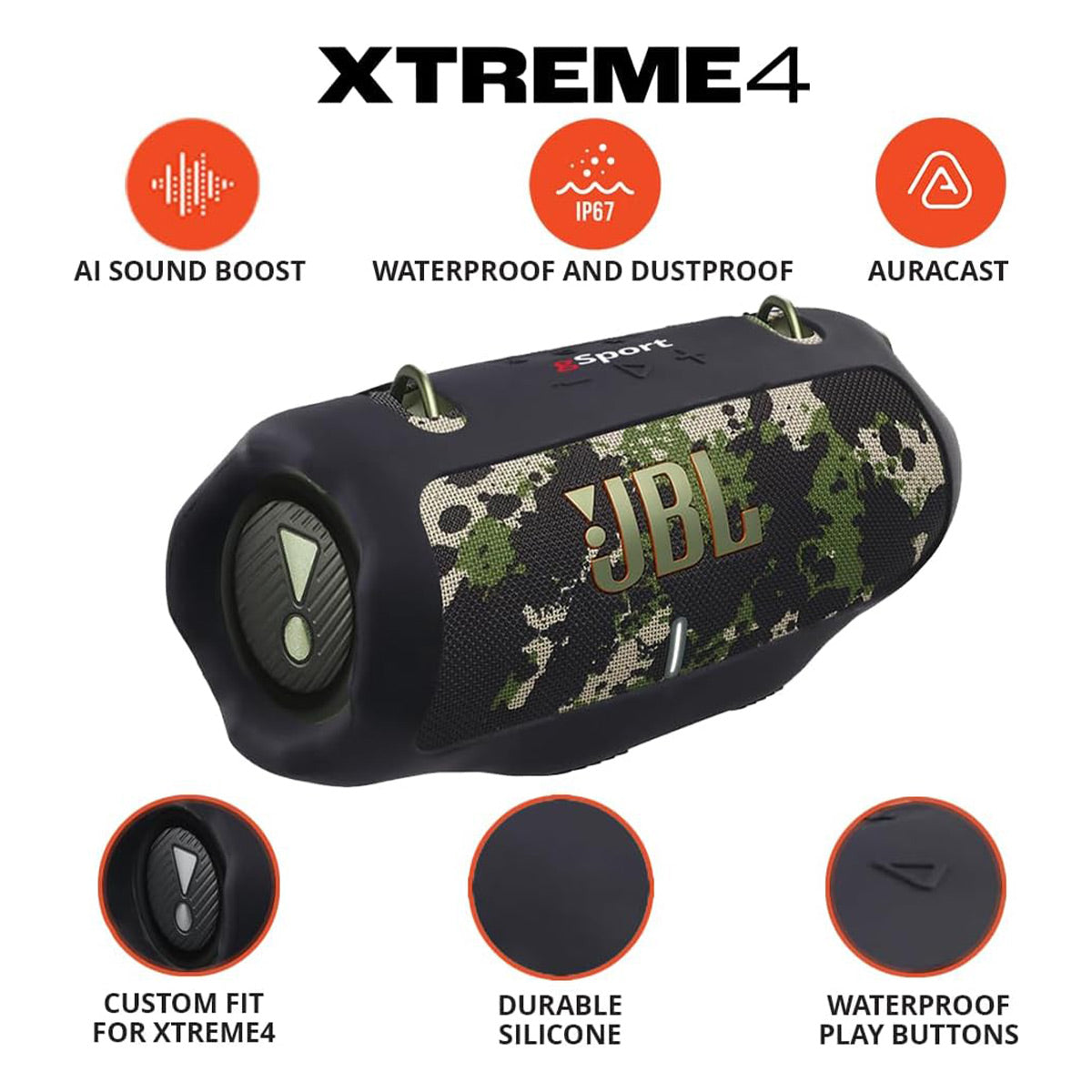 JBL Xtreme 4 Bluetooth Speaker with gSport Silicone Sleeve (Camo)