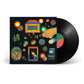 Vinyl LP with a black sleeve featuring colorful surreal illustrations and a black record
