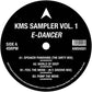 Black vinyl record label with white text listing track titles and artist name