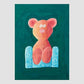 Orange teddy bear illustration on a dark green background