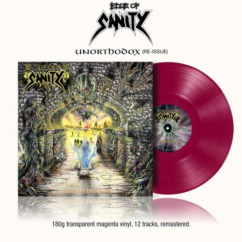 Magenta vinyl record displayed next to its illustrated album cover