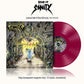 Magenta vinyl record displayed next to its illustrated album cover