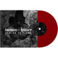 Red vinyl record partially removed from black and white album sleeve featuring a distressed figure