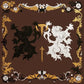 Brown vinyl LP cover featuring black and white heraldic lions flanking a gold sword