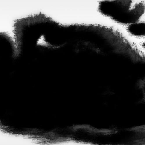 Abstract black and white album cover with dark ink wash textures