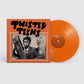 Orange vinyl record with a black and white photo sleeve featuring two men