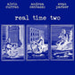 Blue vinyl LP cover with three white illustrated panels depicting classical figures