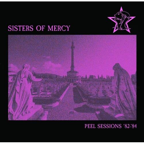 Purple-tinted vinyl LP cover featuring a cemetery scene with statues and a central column