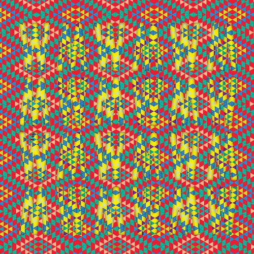 Colorful geometric pattern with red, yellow, and teal triangles
