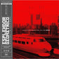 Red vinyl LP cover featuring a high-speed train on tracks with a city skyline in the background
