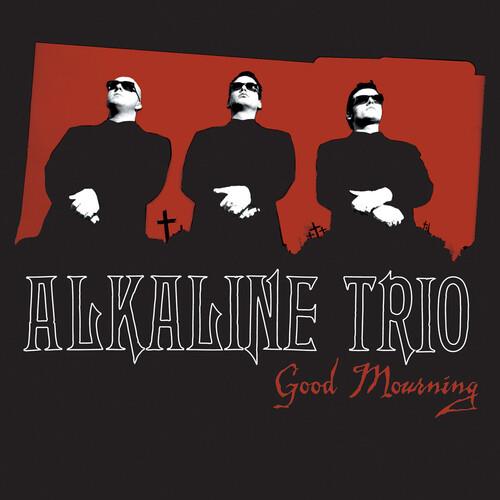 Black vinyl LP sleeve featuring three silhouetted figures in sunglasses against a red background wit