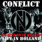 Black and white album cover featuring a band performing live with a large circular logo in the cente