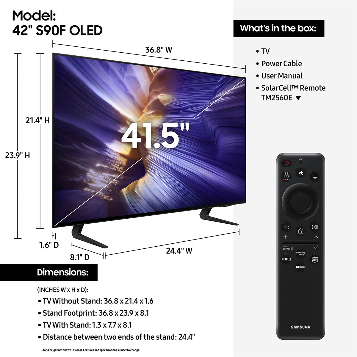 Samsung S90F 42 Inch 4K OLED Smart TV with AudioQuest SKY 3m HDMI Cable