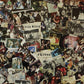 Collage of candid band photos and handwritten notes on a gold vinyl record sleeve