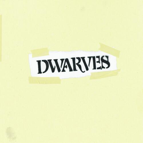 Pale yellow vinyl record sleeve with a torn white paper label reading "DWARVES" in black text