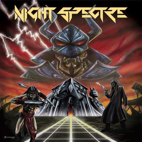 Vinyl LP cover featuring a horned demon above a futuristic fortress with two armed figures in the fo