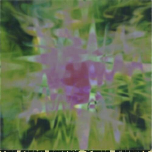 Abstract vinyl record cover with green and purple floral pattern