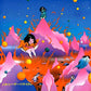 Vibrant vinyl cover art featuring anime-style characters on pink mountains against a starry blue sky