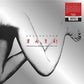 Black and white album cover featuring a close-up of a person's bent legs with red Japanese character