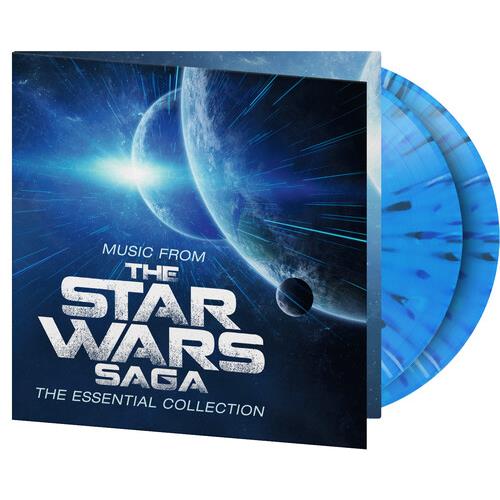 Blue marbled vinyl records in a gatefold sleeve featuring a space scene with planets and light rays