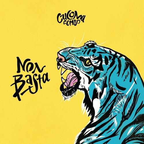 Yellow vinyl record sleeve featuring a blue and black illustrated tiger head with an open mouth
