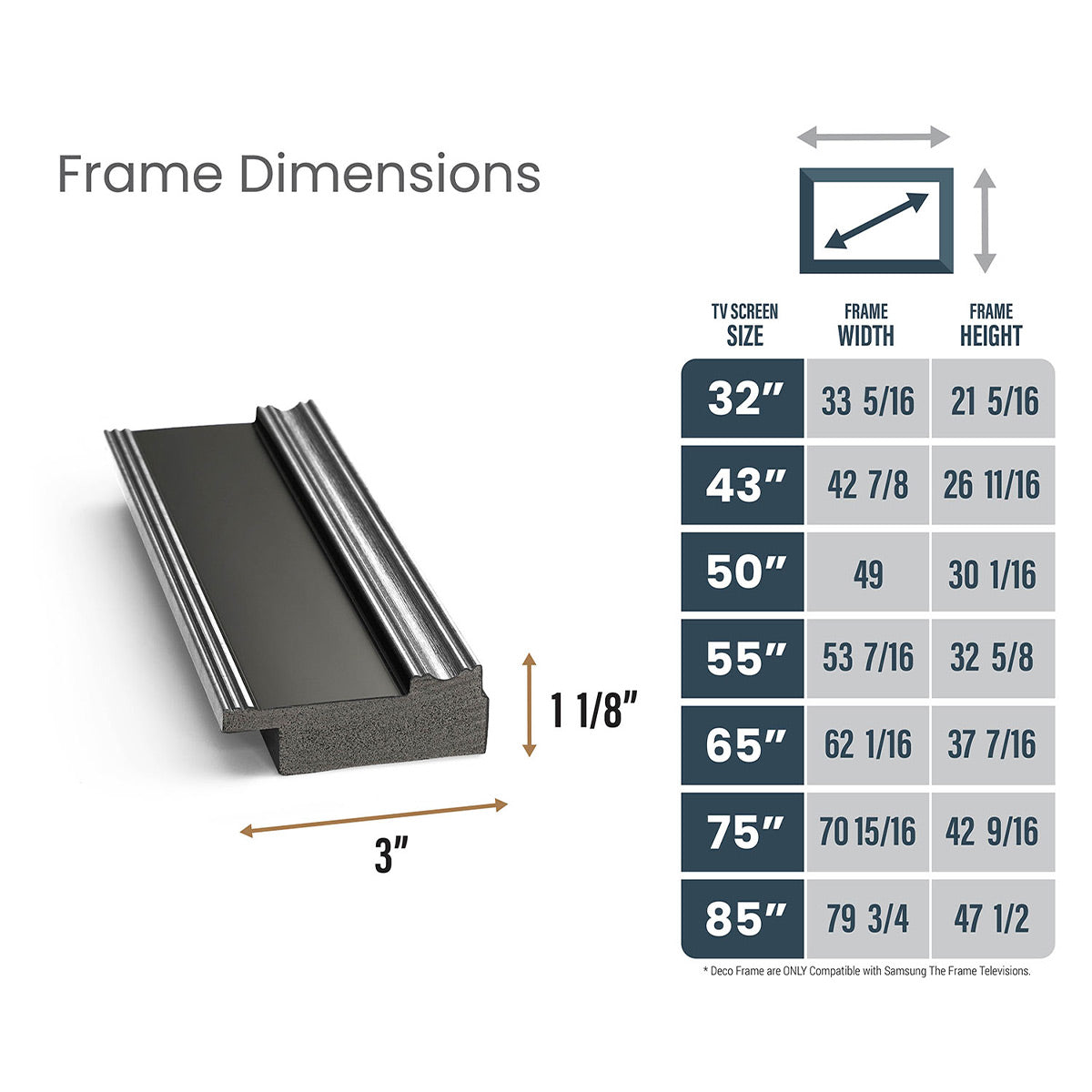 Deco TV Frames 55" Frame for Samsung The Frame TV 2021-2024 (Antique Silver & Black)