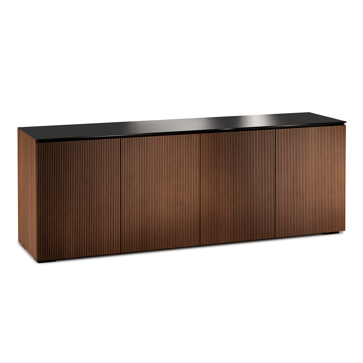 Salamander Chameleon Collection Manhattan 347 Quad AV Cabinet (Medium Walnut Doors and Sides, Black Glass Top)