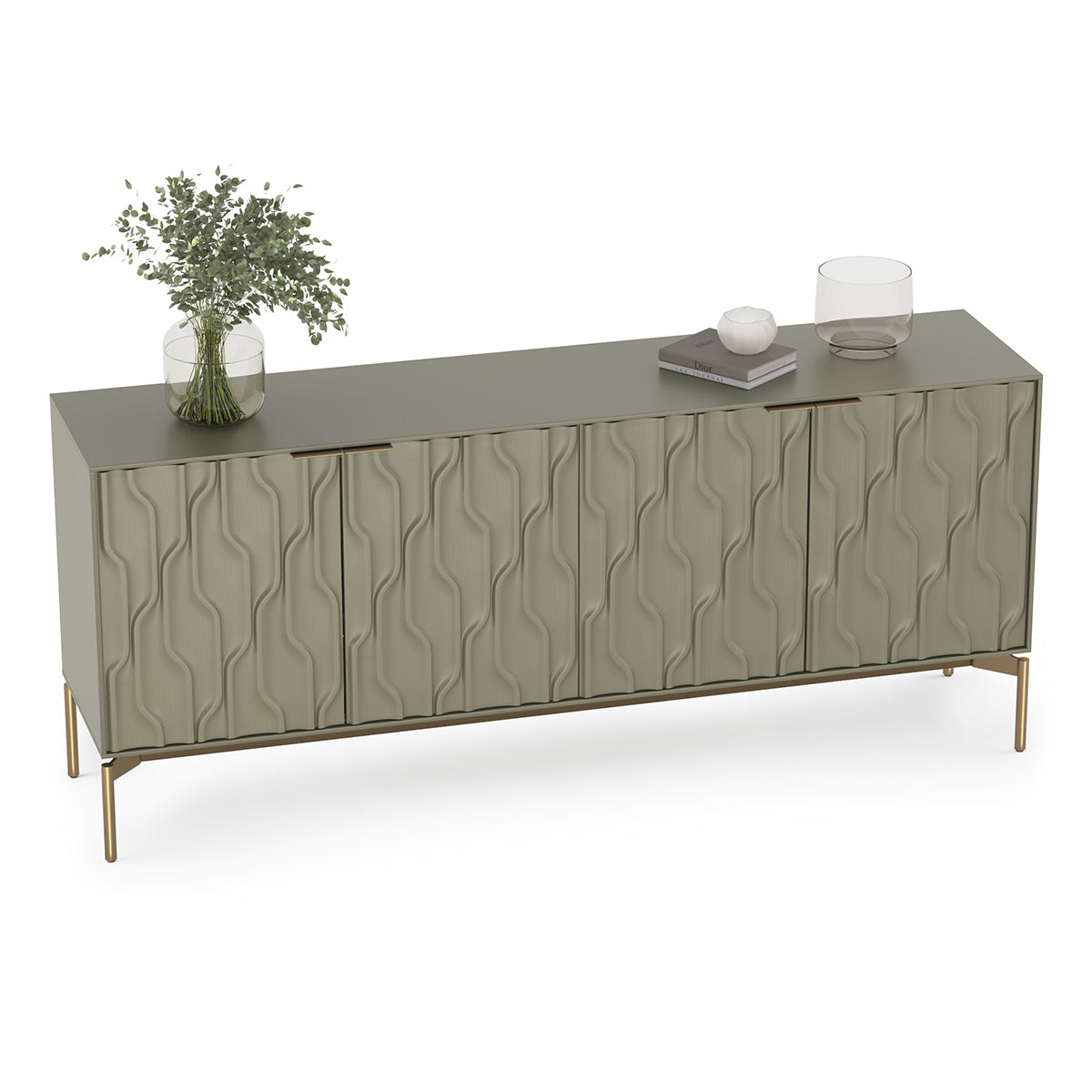 BDI Mesa 7639 4-Door Credenza (Moss with Brass Base)