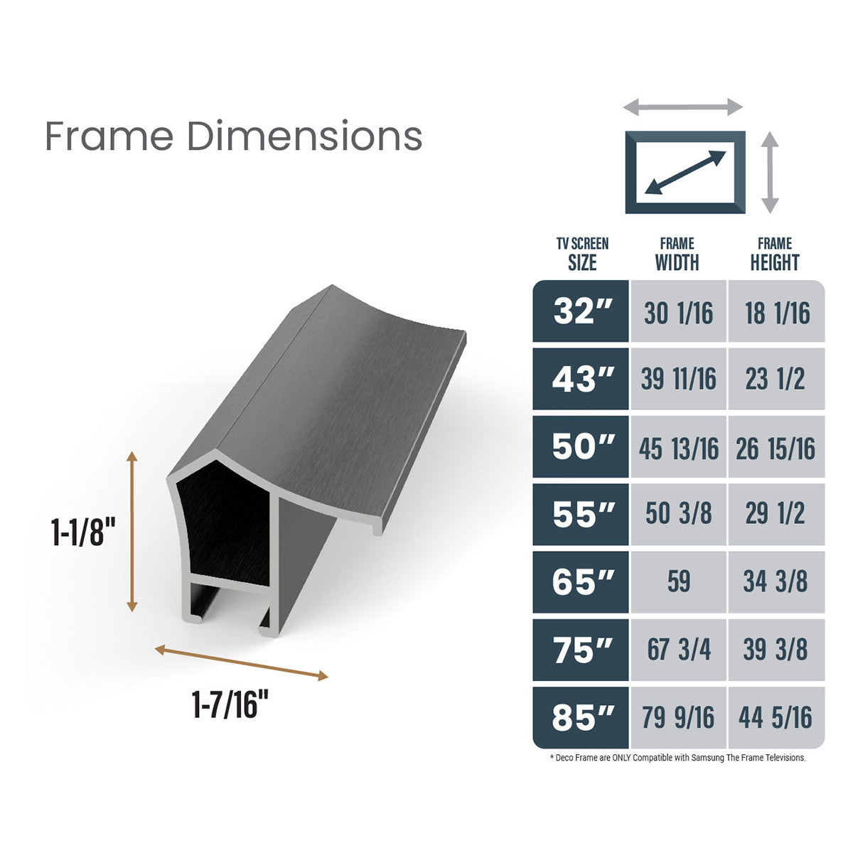 Deco TV Frames 43" Customizable Alloy Prismatic Frame for Samsung The Frame TV 2021-2024 (Graphite)