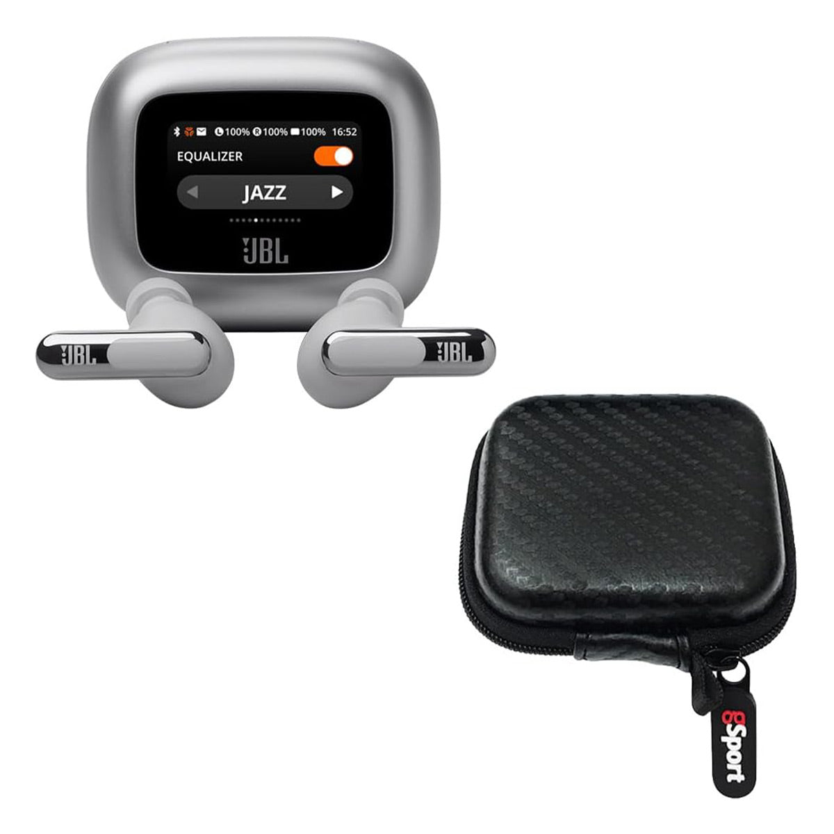 JBL Live Beam 3 True Wireless Noise Cancelling Earbud Bundle with gSport Case (Silver)