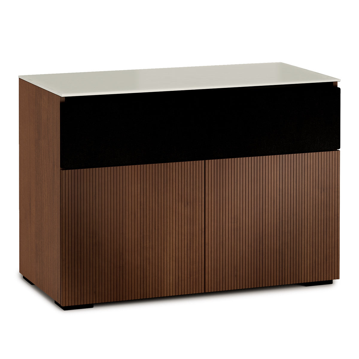 Salamander Chameleon Collection Manhattan 329 Speaker Integrated Twin AV Cabinet (Medium Walnut Doors and Sides, Matte Taupe Glass Top)
