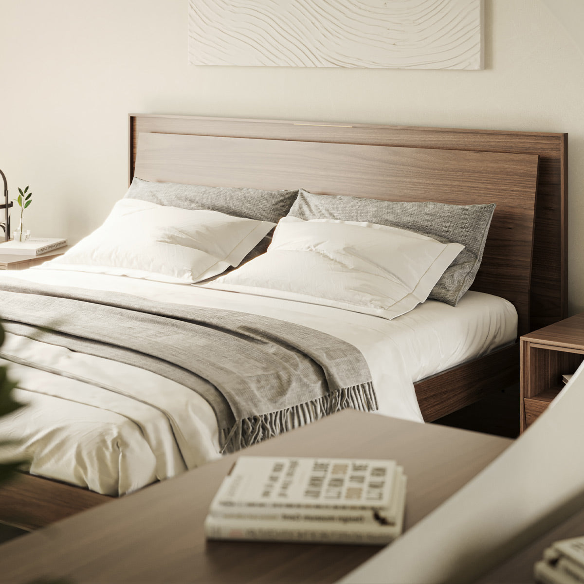 BDI KAVA Bedroom 9617 Queen Bed Frame with Built-In LEDs (Walnut)