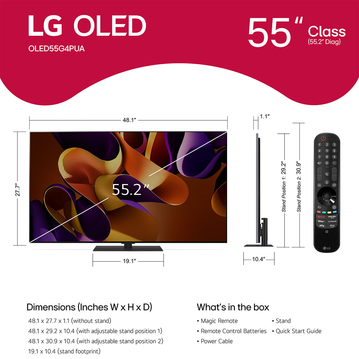 LG OLED55G4SUB 55" 4K UHD OLED evo G4 Smart TV with Table Stand