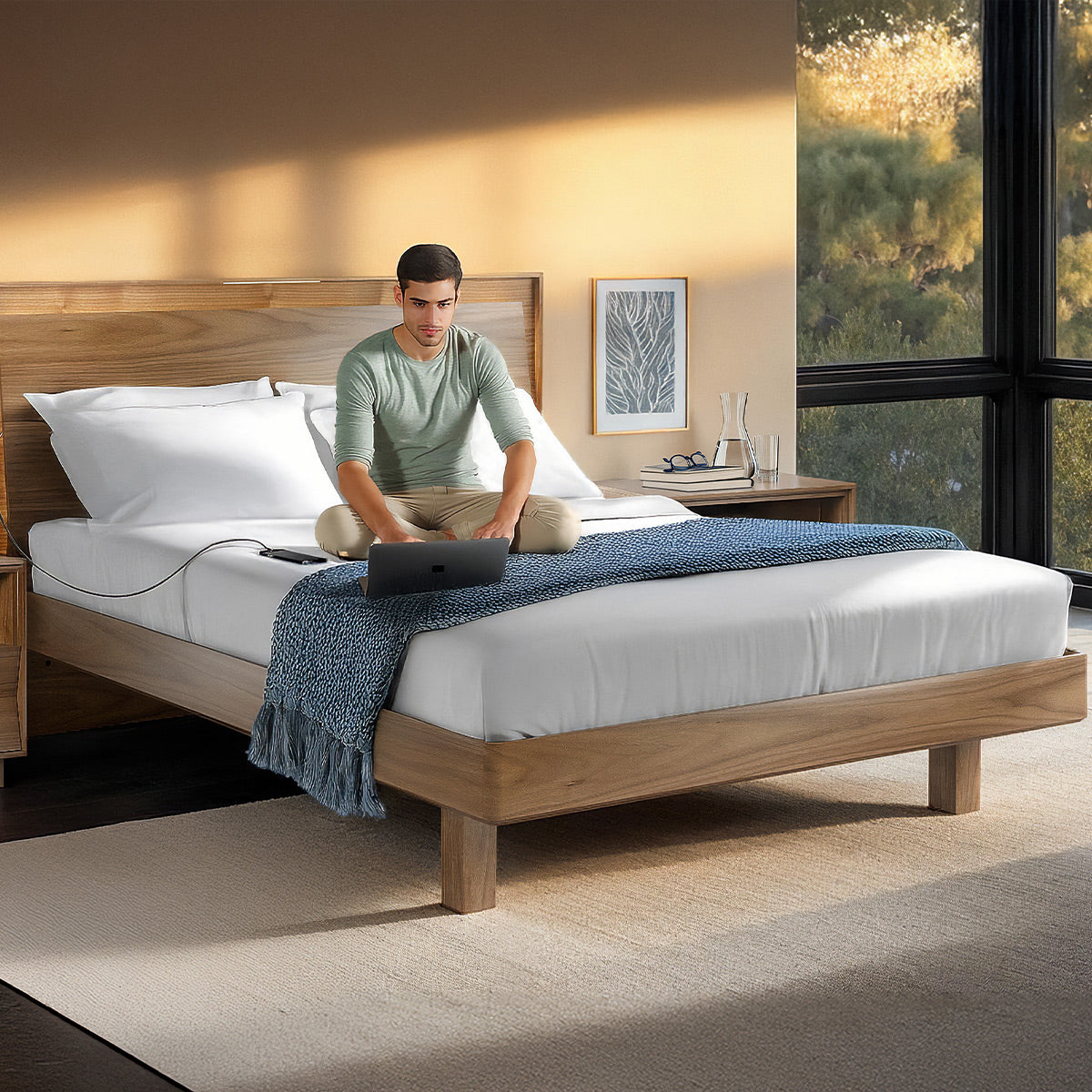 BDI KAVA Bedroom 9617 Queen Bed Frame with Built-In LEDs (Walnut)