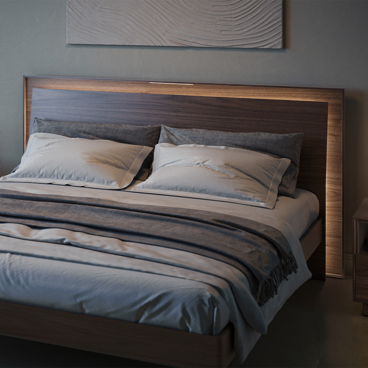 BDI KAVA Bedroom 9617 King Bed Frame with Built-In LEDs (Walnut)