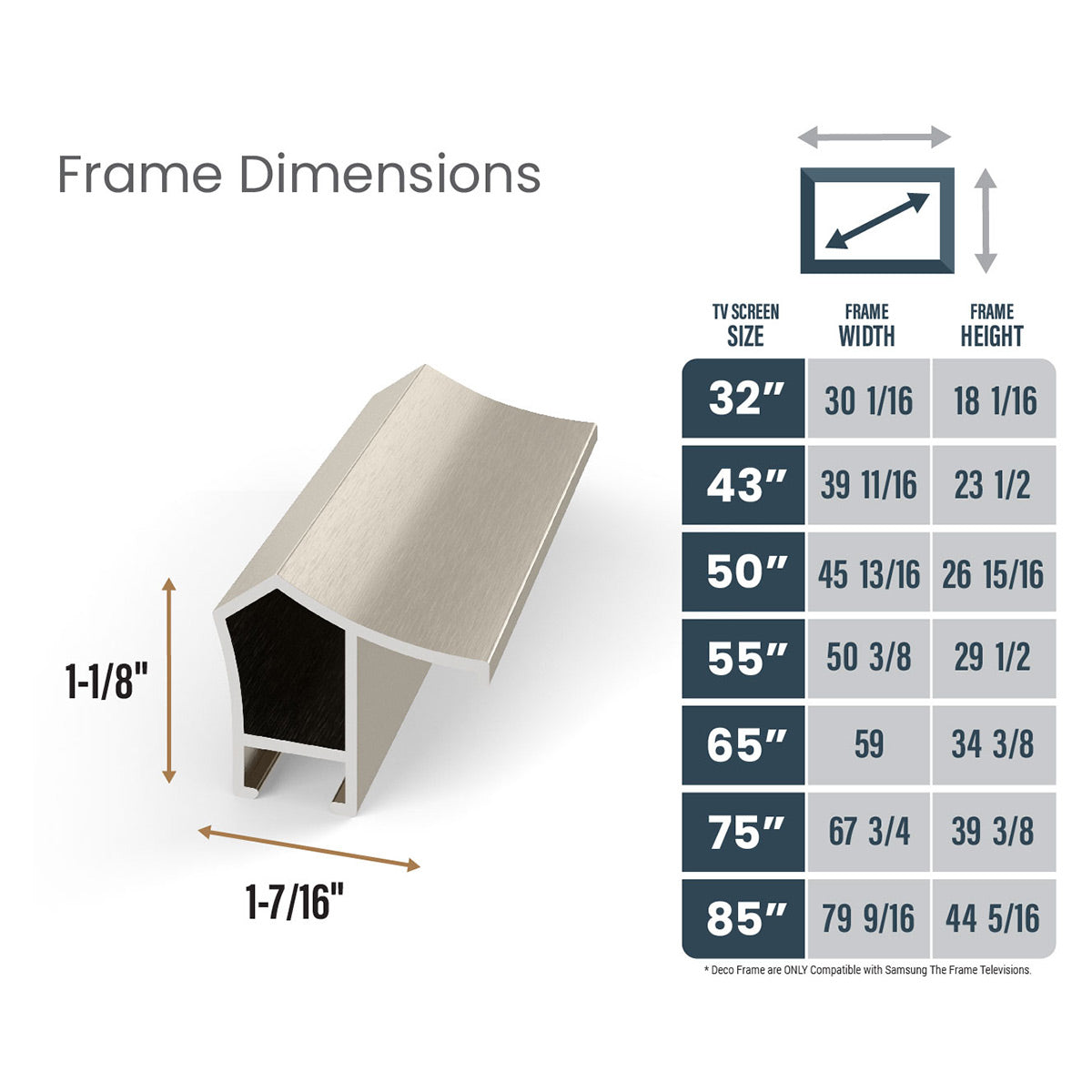 Deco TV Frames 43" Alloy Prismatic Frame for Samsung The Frame TV 2021-2024 (German Silver)