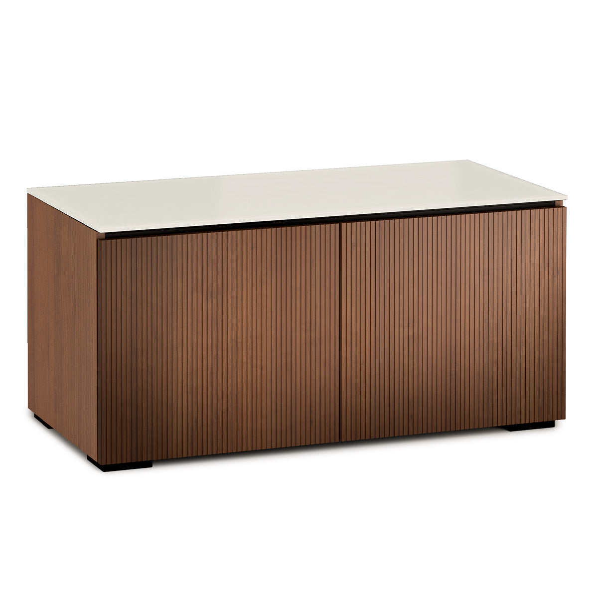 Salamander Chameleon Collection Manhattan 221 Twin AV Cabinet (Medium Walnut Doors and Sides, Matte Taupe Glass Top)