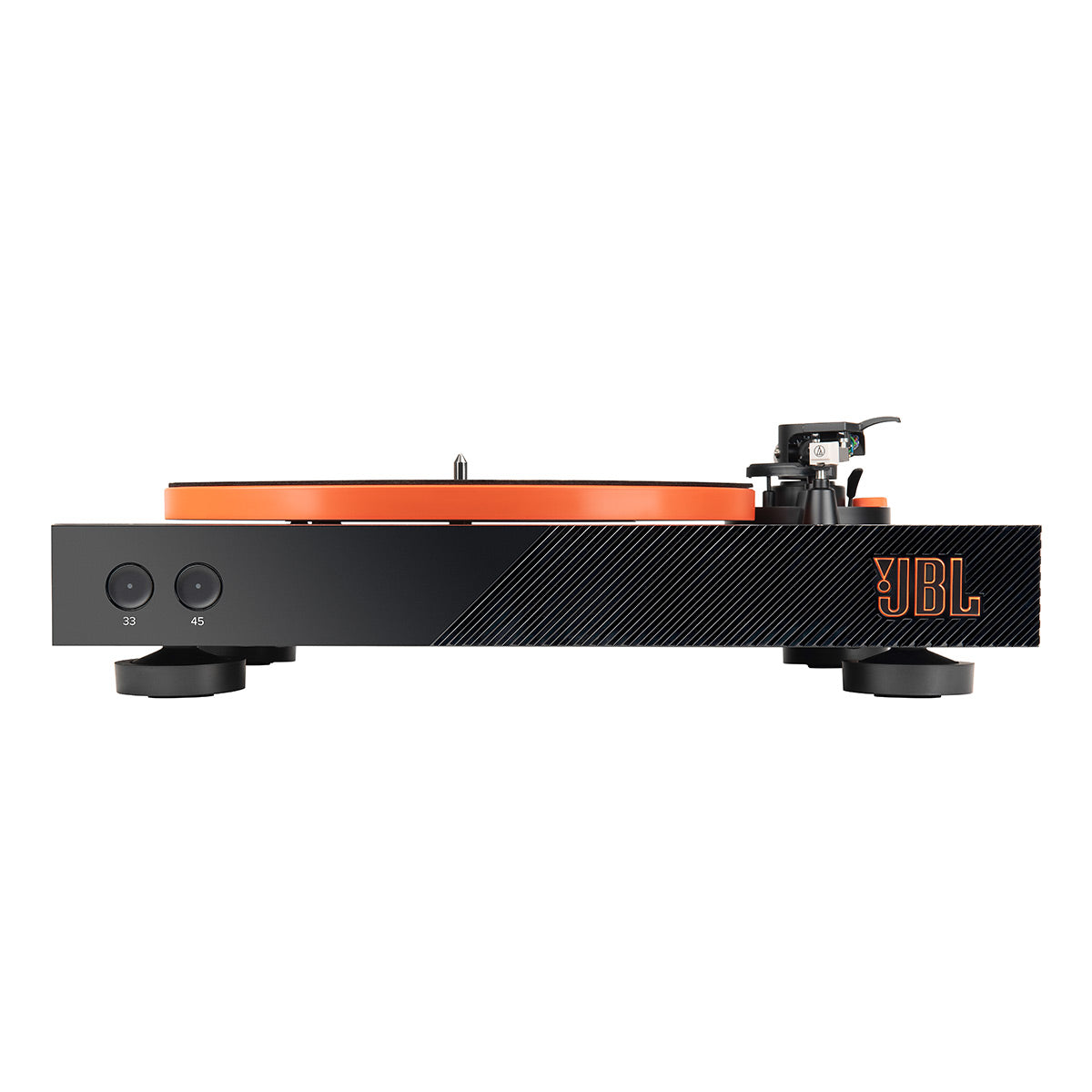 JBL Spinner BT Semi-Automatic Bluetooth Turntable (Black/Orange) with Charge 5 Portable Bluetooth Speaker (Black)