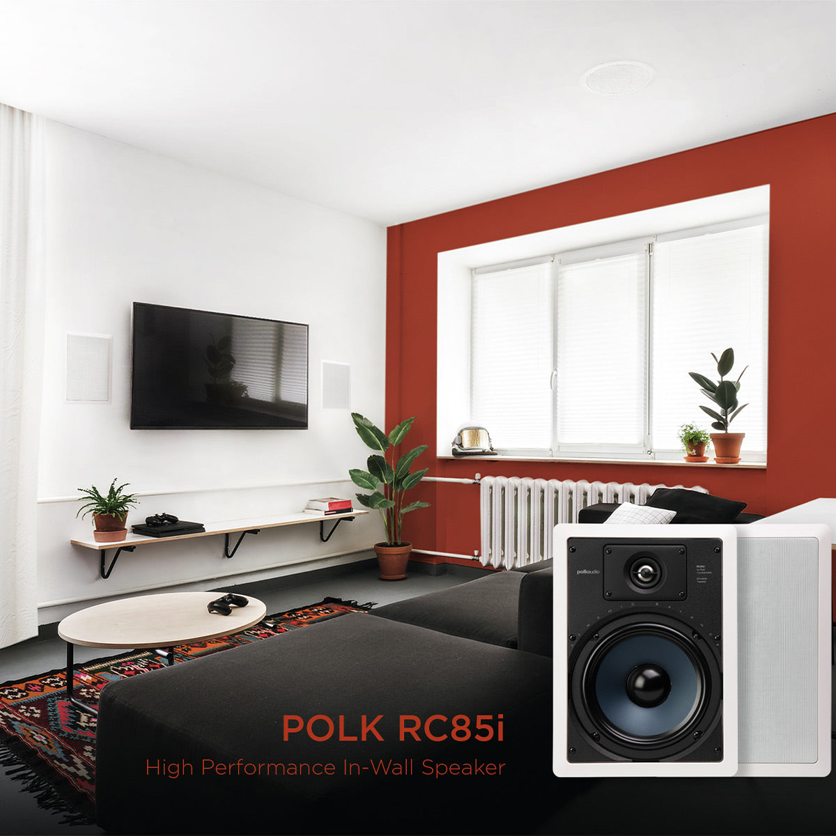 Polk Audio RC85i 2 Way In Wall Speakers - 4 Pack (White)