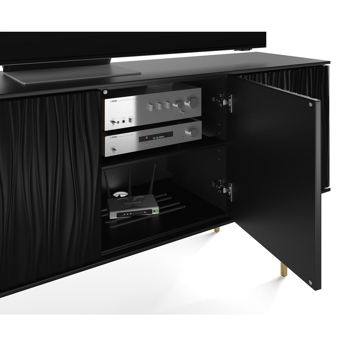 BDI Tanami 7109 4-Door Storage Credenza (Satin Black with Brass Base)