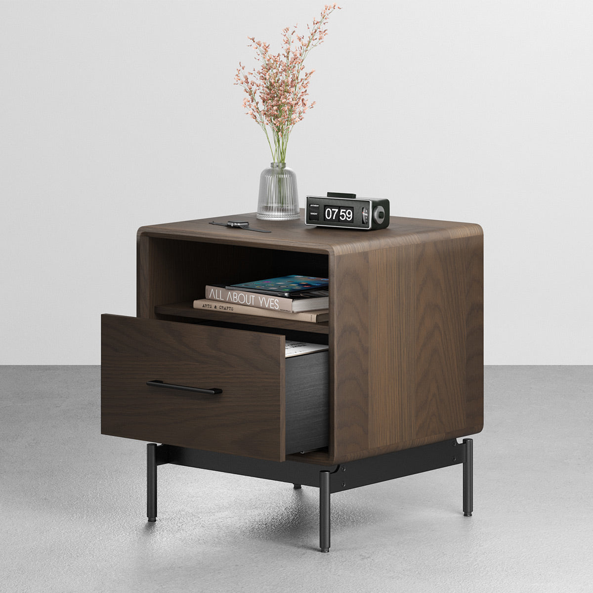 BDI LINQ 9181 22&rdquo; Nightstand with Top Slide and Integrated Power Station (Toasted Oak)