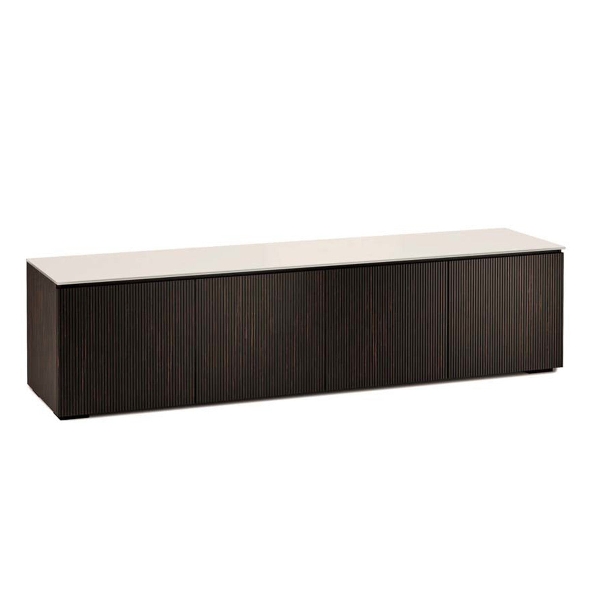Salamander Chameleon Collection Manhattan 247 Quad AV Cabinet (Maro Ebony Doors and Sides, Matte Taupe Glass Top)